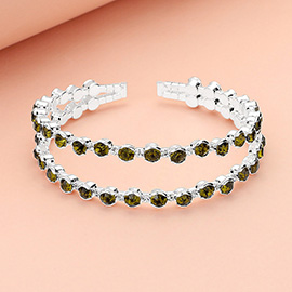 Round CZ Stone Bezel Split Cuff Bracelet