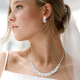 Rhinestone Paved Collar Necklace Clip on Earring Set