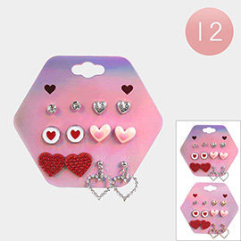 12 SET OF 6 - Heart Stud Earring Set