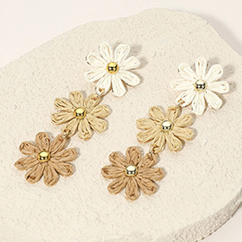 Triple Raffia Flower Link Dropdown Earrings