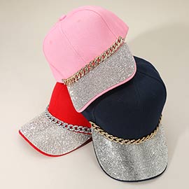 Bling Studded Brim Chain Pointed Baseball Cap