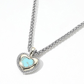 Western Turquoise Heart Stone Pendant Two Tone Pendant Necklace