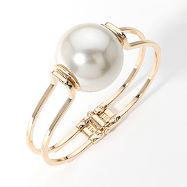 Pearl Ball Metal Split Hinged Bangle Bracelet