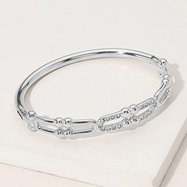 Stainless Steel Stone Paved Abstract Hinged Bangle Bracelet