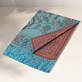 Metallic Birds Paisley Tree Pattern Pashmina Scarf Shawl