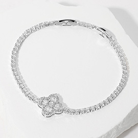 SECRET BOX_Stone Paved Quatrefoil Pointed Baguette Stone Cluster Tennis Chain Bracelet