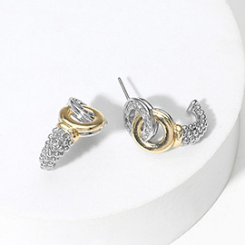 14K Gold Plated Two Tone CZ Stone Paved Mini Hoop Earrings