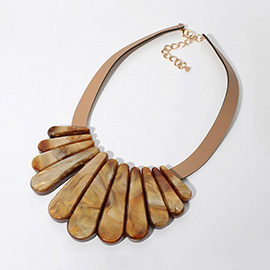 Resin Long Teardrop Plate Faux Leather Statement Necklace