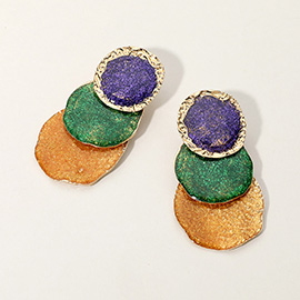 Glittered Enamel Mardi Gras Triple Disc Layered Earrings