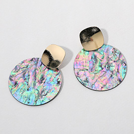 Brushed Metal Abalone Round Shell Earrings