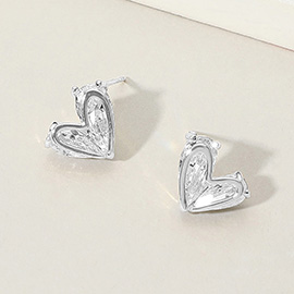 CZ Stone Heart Stud Earrings