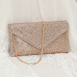 Bling Stone Studded Flap Envelope Evening Clutch Crossbody Bag