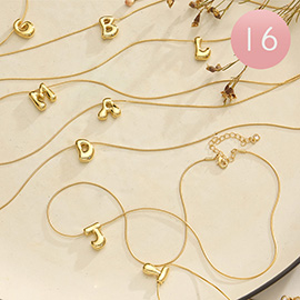 16PCS - Semi Fine Collection - 18K Gold Dipped Brass Metal Puffy Monogram Pendant Necklace