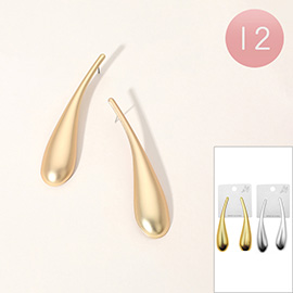 12Pairs - Brushed Metal Long Teardrop Earrings