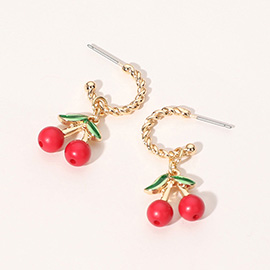 Enamel Cherry Dangle Hoop Earrings