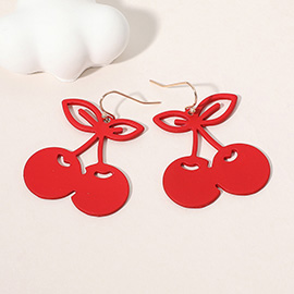 Brushed Colored Metal Cherry Dangle Earrings