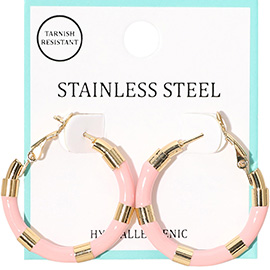 Stainless Steel Enamel Hoop Earrings