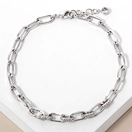 White Gold Dipped CZ Stone Paved Paperclip Chain Bracelet