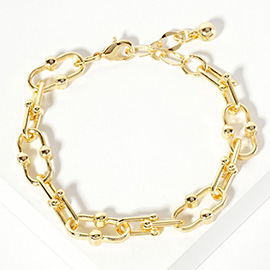 Gold Dipped Bead Pointed Oval Link Chain Bracelet