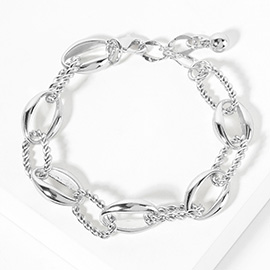 White Gold Dipped Rope Ring Link Chain Bracelet