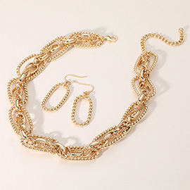 Bold Chunky Textured Metal Link Chain Necklace