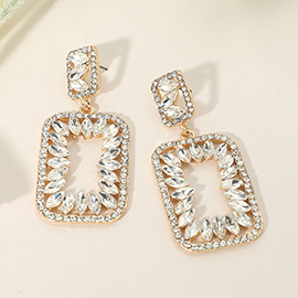 Marquise Stone Embellished Open Rectangle Frame Dangle Evening Earrings