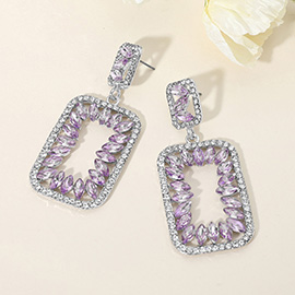 Marquise Stone Embellished Open Rectangle Frame Dangle Evening Earrings