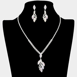 Rhinestone Paved Teardrop Shaped Pendant Pointed Necklace