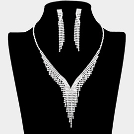 Rhinestone Paved Fringe V Shaped Necklace