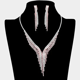 Rhinestone Paved Fringe V Shaped Necklace