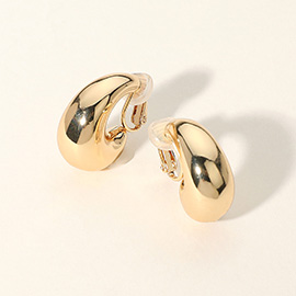 Puffy Metal Bean Hoop Clip On Earrings