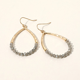 Half Faceted Beaded Open Teardrop Dangle Earrings