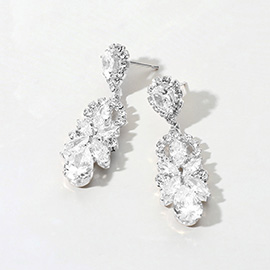 CZ Stone Cluster Dangle Evening Earrings