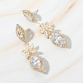 Flower Marquise CZ Stone Cluster Dangle Evening Earrings