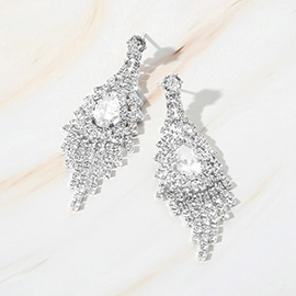 Teardrop CZ Stone Pointed Fringe Dangle Evening Earrings