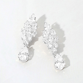 Marquise CZ Stone Cluster Teardrop Dangle Evening Earrings