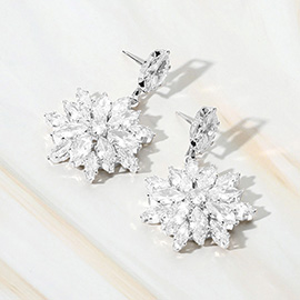 Flower CZ Stone Cluster Dangle Evening Earrings