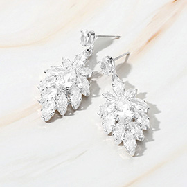 Teardrop CZ Stone Cluster Dangle Evening Earrings