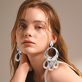 Oversized Textured Metal Chandelier Clip On Earrings