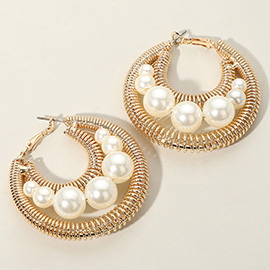 Pearl Embellished Coil Hoop Earrings