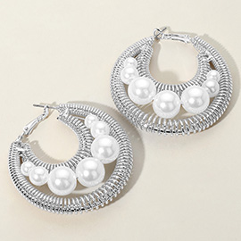 Pearl Embellished Coil Hoop Earrings