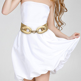 Metal Oval Buckle Accented Elastic Waist Belt