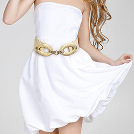 Metal Oval Buckle Accented Elastic Waist Belt