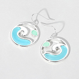 Sea Glass Wave Disc Dangle Earrings