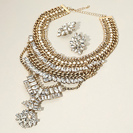 Rhinestone Cluster Embellished Bib Necklace