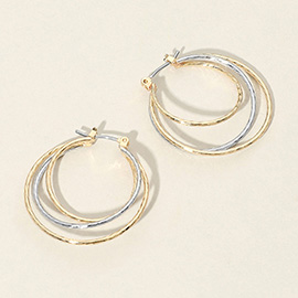 Two Tone Triple Hoop Pin Catch Earrings