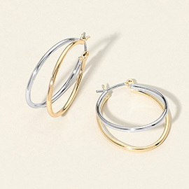 Two Tone Metal Split Hoop Pin Catch Earrings