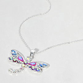 Stone Embellished Dragonfly Pendant Necklace