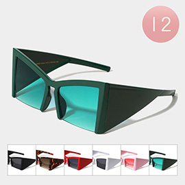 12PCS - Bold Angular Geometric Shape Tinted Lens Sunglasses