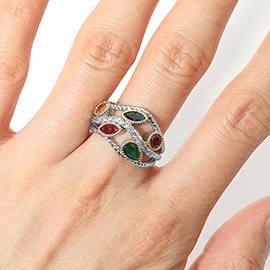 Colorful CZ Stone Cluster Embellished Ring